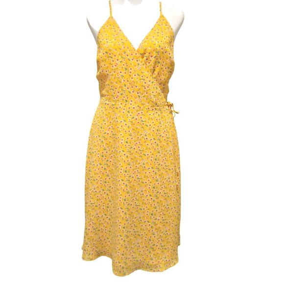 Butter Yellow Floral Spaghetti Strap GILLI Dress L Polyester/Spandex Blend - Picture 1 of 13